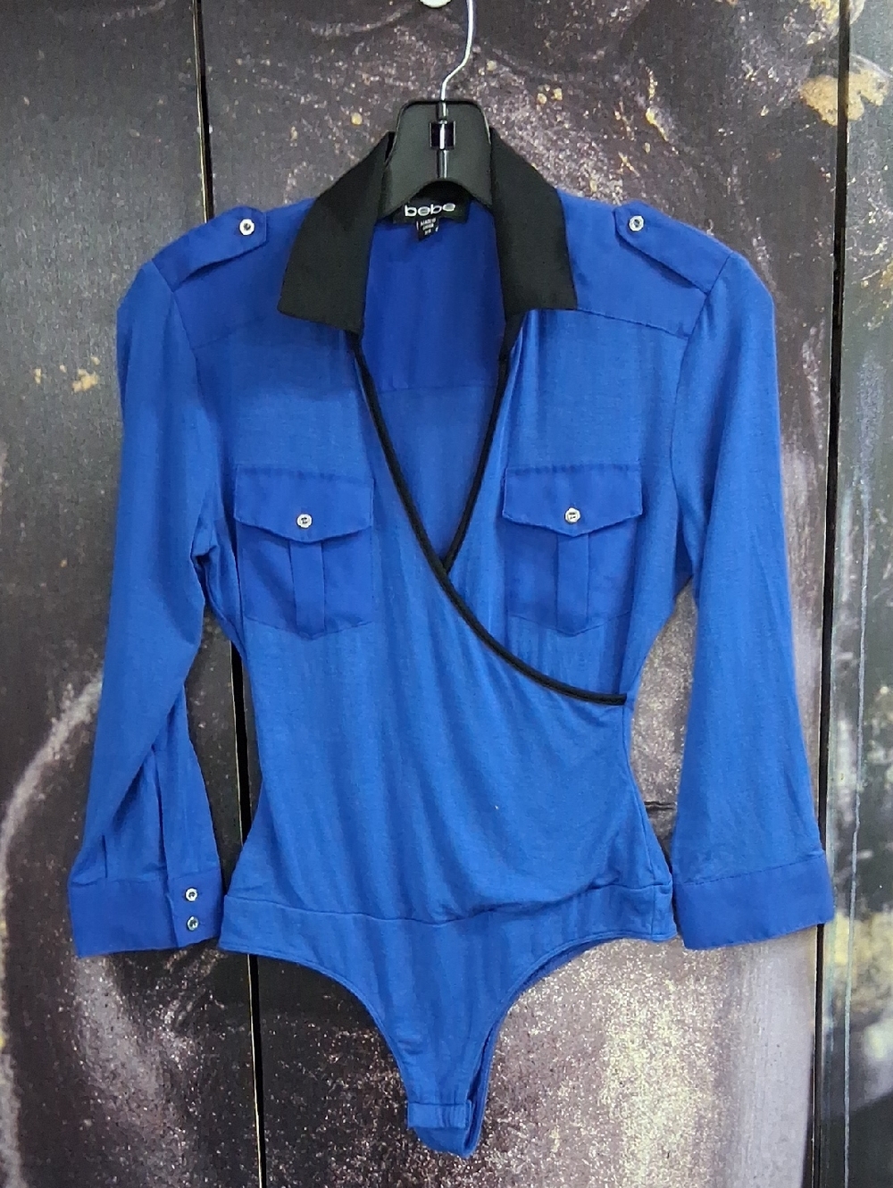bebe Royal Blue and Black Bodysuit.  Size: XS.